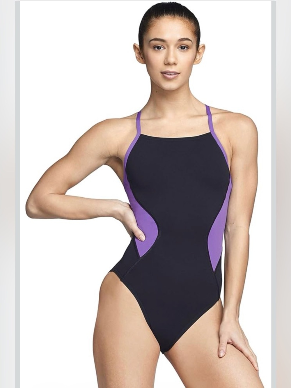Speedo Women's Swimsuit One Piece Endurance+ Cross Back Black Purple 8/34 NWT